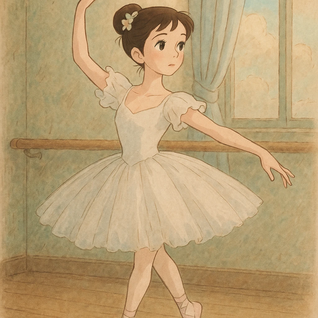 a ballerina, detailed, soft colors, ghibli style illustration emoji