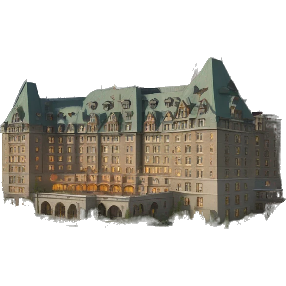 Realistic Fairmont Banff springs hotel with scenery emoji