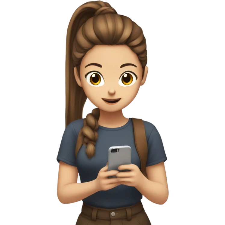 Anime girl with a brown ponytail looking at her phone emoji