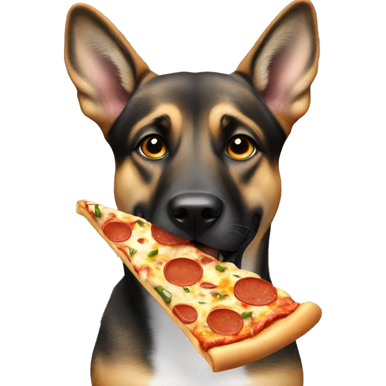 Military dog eating a pizza emoji