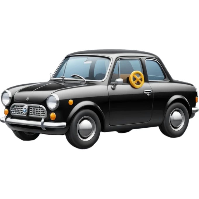 Automotive restoration emoji, black round badge, scale model car with small wrench icon, clean fresh paint, neat finish, soft shadows, balanced lighting, modern flat illustration, high clarity, centered, professional but not glowing emoji