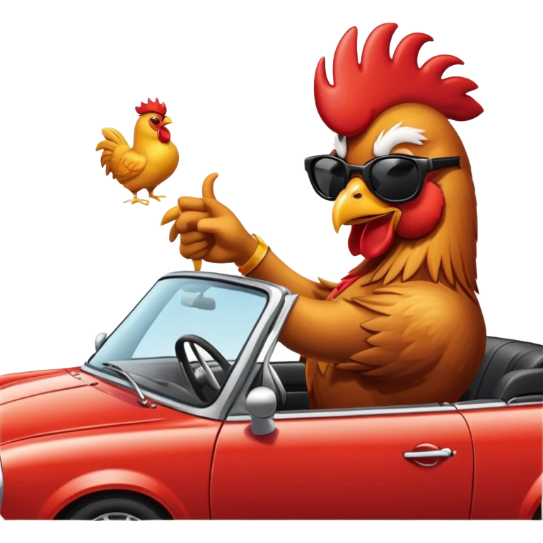 rooster in a convertible car emoji