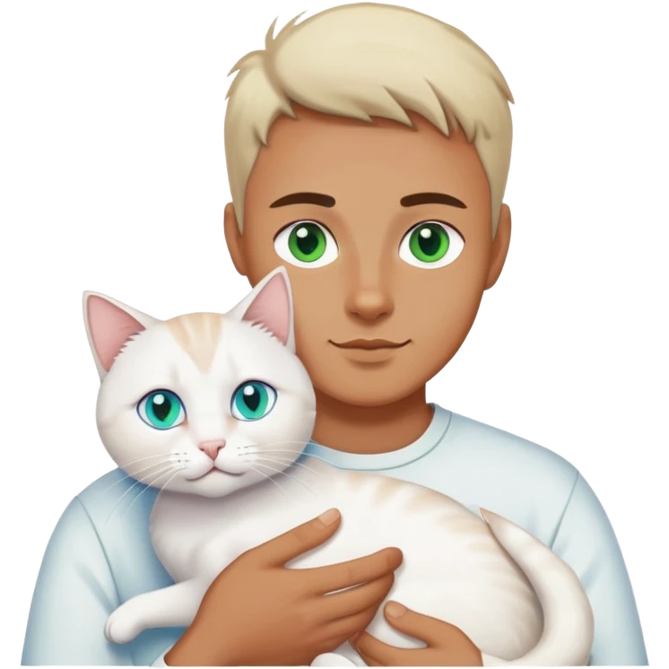 man with white cat, cat with different colored eyes one blue and one green eye emoji