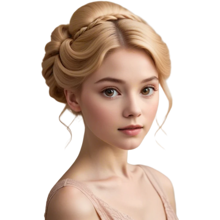Cinematic Realistic Cinderella Portrait, depicted with lifelike skin texture, subtle rosy undertones, and soft natural lighting that enhances the gentle contours of her face. Her intricately detailed golden blonde hair is elegantly styled in an updo, with delicate wisps framing her face. Her deep, expressive blue eyes radiate warmth and sincerity, reflecting a quiet resilience and grace. She holds a glass slipper gently in one hand, her other hand resting gracefully at her side, emphasizing the timeless beauty of the moment. She is dressed in her iconic ball gown, the fabric shimmering with intricate embroidery and fine translucent layers that catch the light beautifully. The soft sheen of satin gloves adds a magical touch to her graceful pose. The portrait features an enchanting glow with a natural, luminous finish, seamlessly blending realism and fairytale charm to evoke a sense of depth, elegance, and timeless beauty. emoji