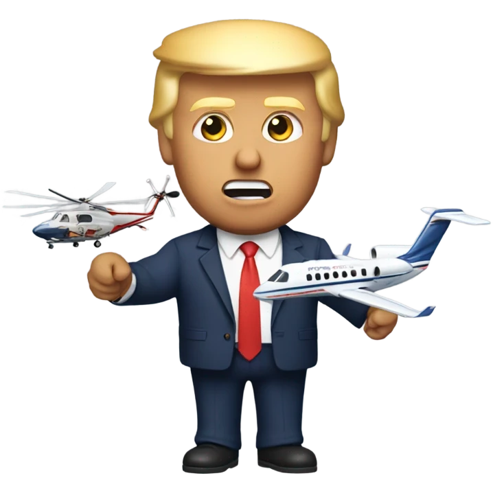Donald trump by himself holding an airplane in one hand and a helicopter in the other hand smashing them together emoji