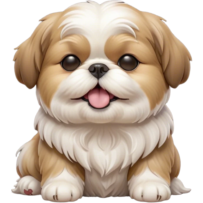 Cinematic Cute Yawning Shih Tzu Portrait Emoji, Head gently tilted with an irresistibly cute yawn and sleepy, half-closed eyes, showcasing a luxurious, fluffy fur in gentle pastel tones, simplified yet endearingly detailed, glowing with a soft, drowsy radiance, high shine, exuding tender, sleepy charm, styled with a delicate, soft glowing outline, capturing the essence of a Shih Tzu caught in a moment of adorable, sleepy bliss! emoji