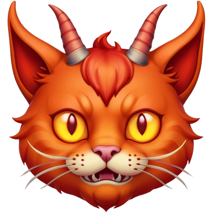 Evil red cat with horns and fire emoji