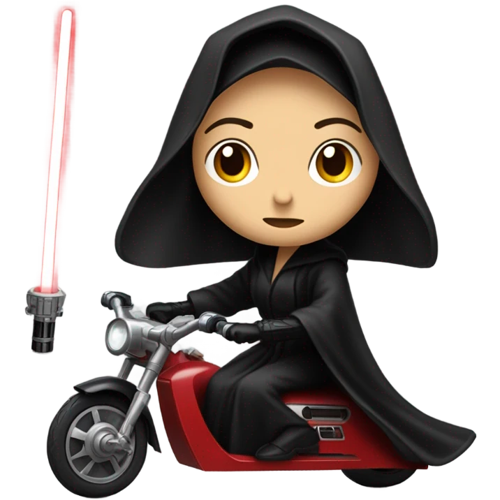 Jedi teen Morticia Addams flying a red Zephyr-J speeder bike  emoji