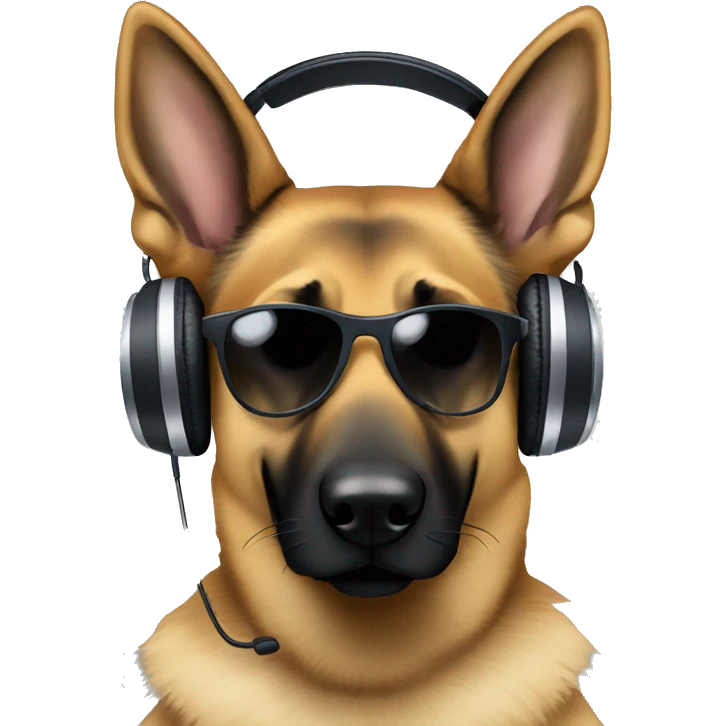 German shepherd wearing dj headphones and sunglasses emoji
