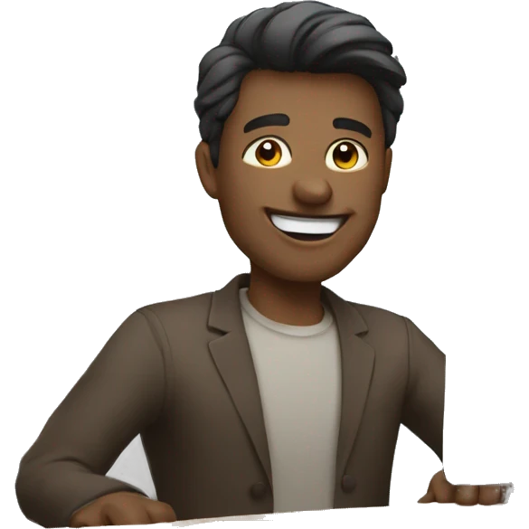 a man work at desk see a monitor is smiling  emoji