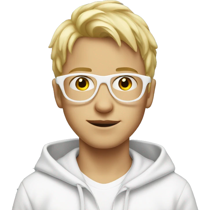 Blond boy wearing white glasses and a white hoodie emoji