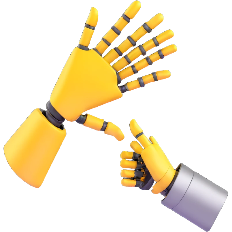 Human hand shaking robot hand, yellow human hand and metallic robot hand emoji