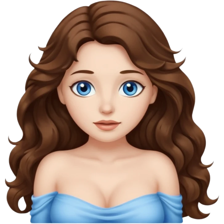 Big big boob breast nude woman long wavy brown hair white skin blue eyes  emoji