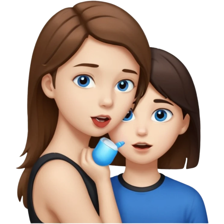Make an emoji where a boy with light brown hair LICKING the NECK  of a blue eyed dark brown haired shoulder lenght white girl emoji