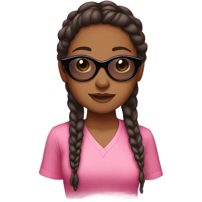 Brown skin girl with braids, pink shirt, and black sunglasses emoji