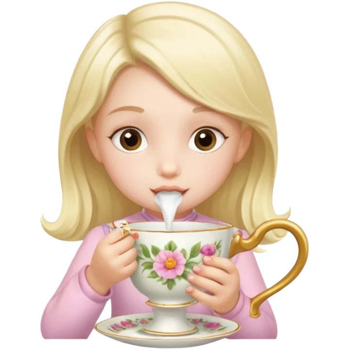Little girl drinking from a teacup daintily at a tea party emoji