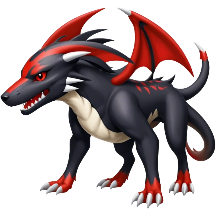 Black Cool Edgy Nargacuga-Houndoom-Garchomp Fakémon with Red and white Edgy markings emoji