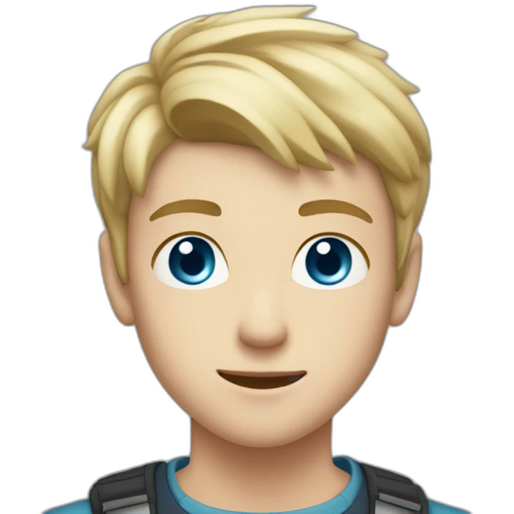 Blonde teen boy with medium short hair, blue eyes, having heart eyes looking to the camera emoji