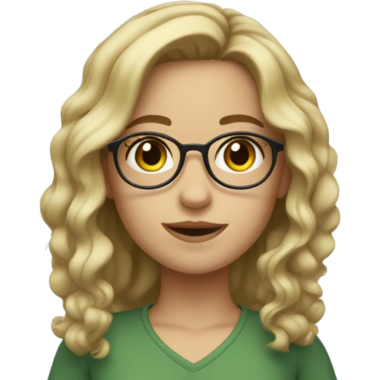 girl with wavy blonde/brown hair and greenish brown eyes, round glasses emoji