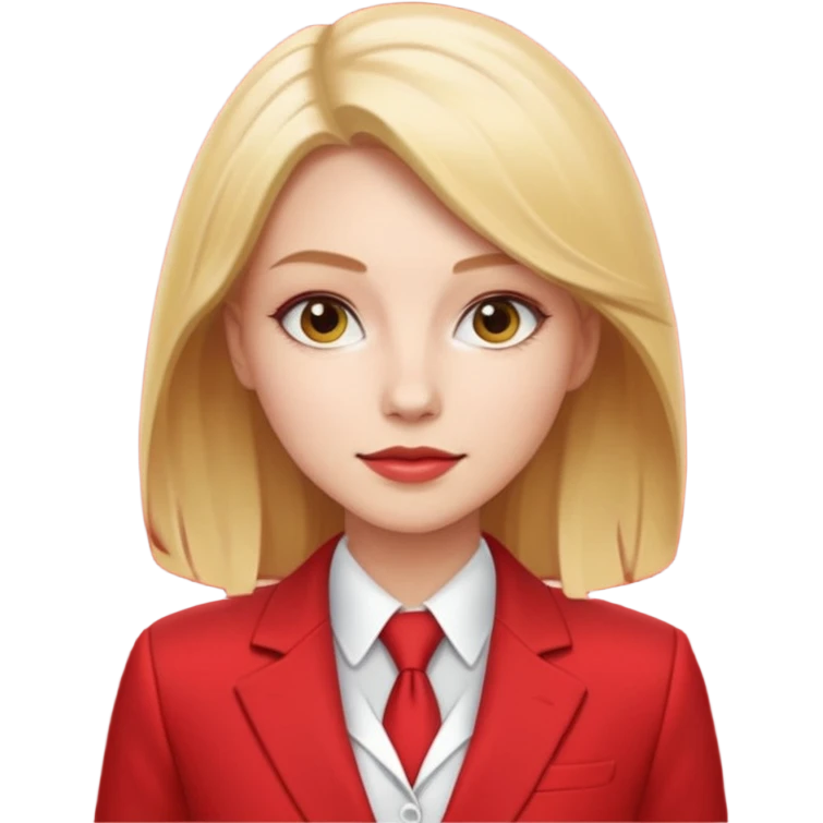 Нужно создать 1 эмоджи в цветовой гамме ярко-красный, белый и марсала (бардово-фиолетовый. деловая девушка в красном костюме, у девушки должны быть светлые волосы  emoji