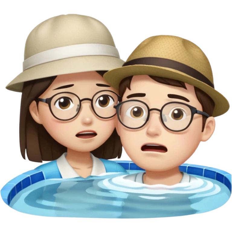 Chinese Girl without glasses and young white man with a hat and glasses brown hair playing pool, the white man is crying because he lost  emoji
