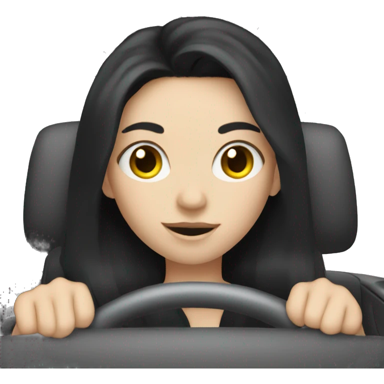Pale girl with long black hair driving a car emoji