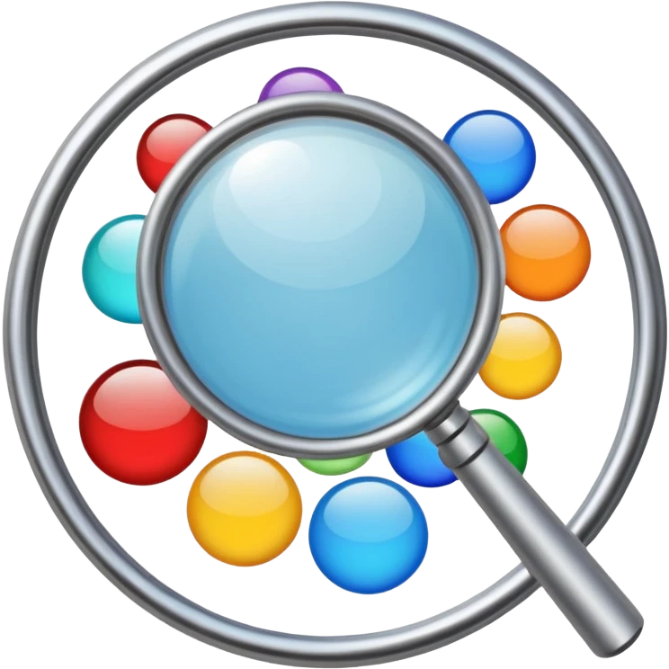 genera una lupa que este apuntando a solo 1 nicho dentro de varios nichos que hay en el mercado (HACIENDO QUE EN LA LUPA ESTE EL MAS IMPORTANTE) LA LUPA DEBE SER UNA LUPA REAL QUE ESTE VIENDO A VARIOS CIRCULOS DE DIFERENTES COLORES emoji