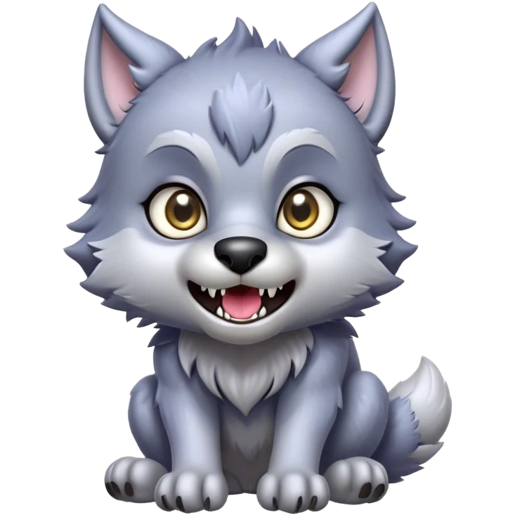 Cinematic Cute Werewolf Portrait Emoji, with a cuddly, miniature lupine form in soft moonlit grays and silvers, featuring oversized sparkling eyes and a sweet, endearing snarl, simplified yet irresistibly adorable, highly detailed with a gentle glowing outline that captures the playful, heartwarming essence of a little werewolf! emoji