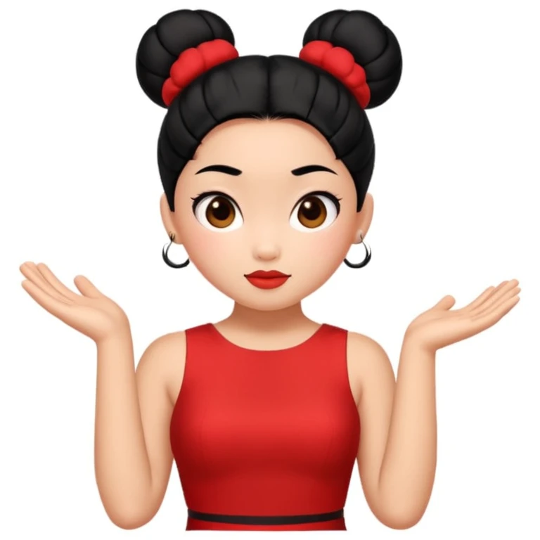 pucca character, playful expression, red dress, black hair buns, no text emoji