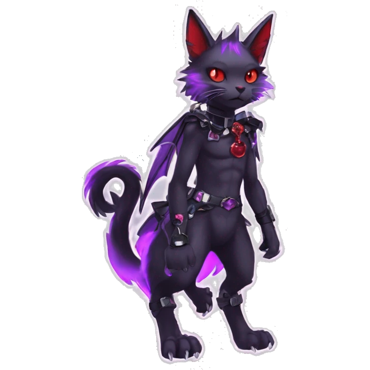 cool edgy black punk purple red ethereal fantasy nargacuga-bat-cat-Fakemon collar harness full body emoji