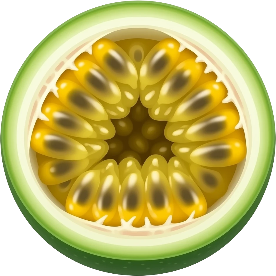 a passion fruit, polished semi-realistic rendering, highly saturated green colors with smooth gradients emoji