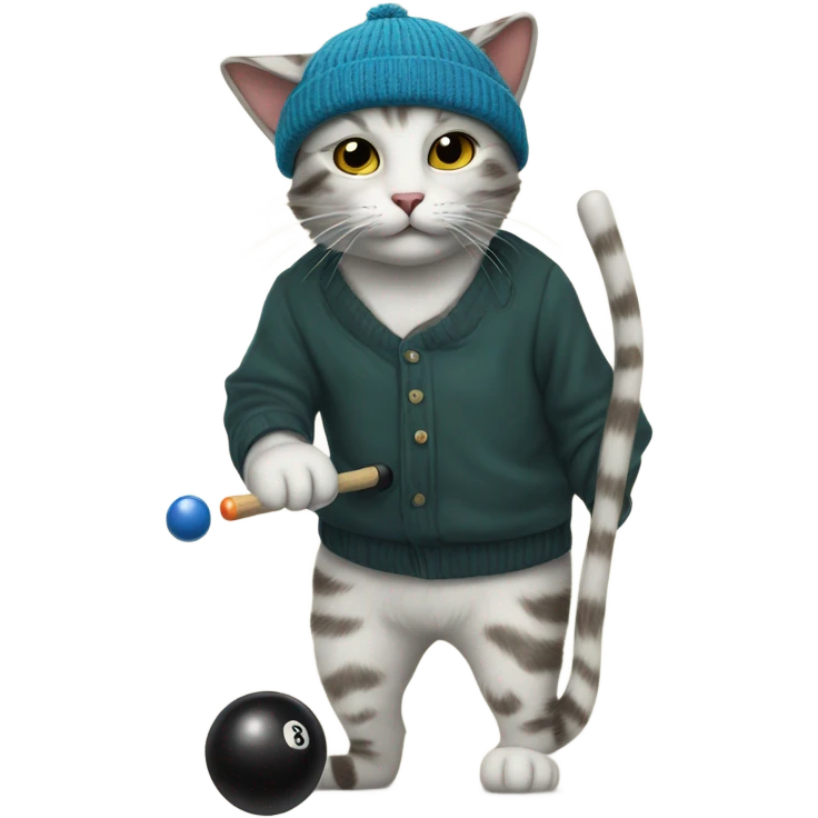 Cat playing pool wearing college beanies emoji