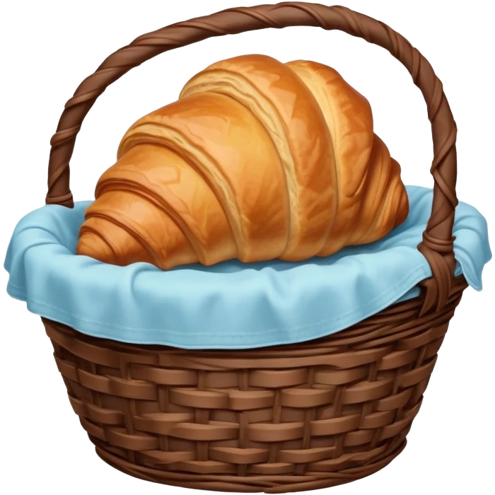 Croissant with poured chocolate in a pale blue wicker basket emoji