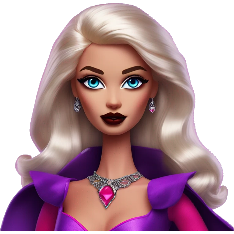 Synthwave Dracula in Barbie style, oil paint, epic eyes, intricate lips, exquisite pose, beautiful, desirable, logical emoji
