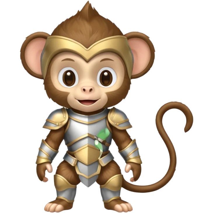 baby monkey in silver armor, full body, smile emoji