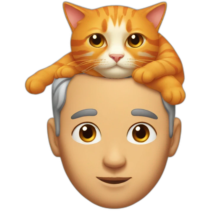 man with ana orange cat on top of his head emoji