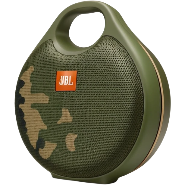 JBL Clip 4 portable speaker in camouflage pattern, simple iOS emoji style emoji