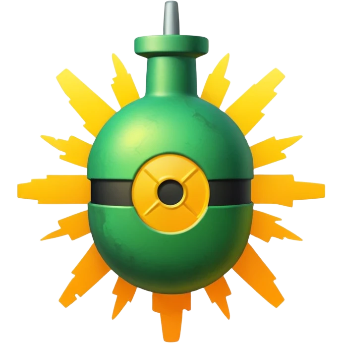 create a radioactive bomb emoji, which has a gradient of green to yellow, make the bomb have breaking patterns but isnt breaking, and make the bomb more digital instead of realistic, meaning it has a glitchy style emoji
