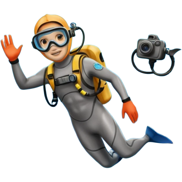 A brave dolphin diver in flippers and mask, exploring coral with a waterproof camera.

 emoji