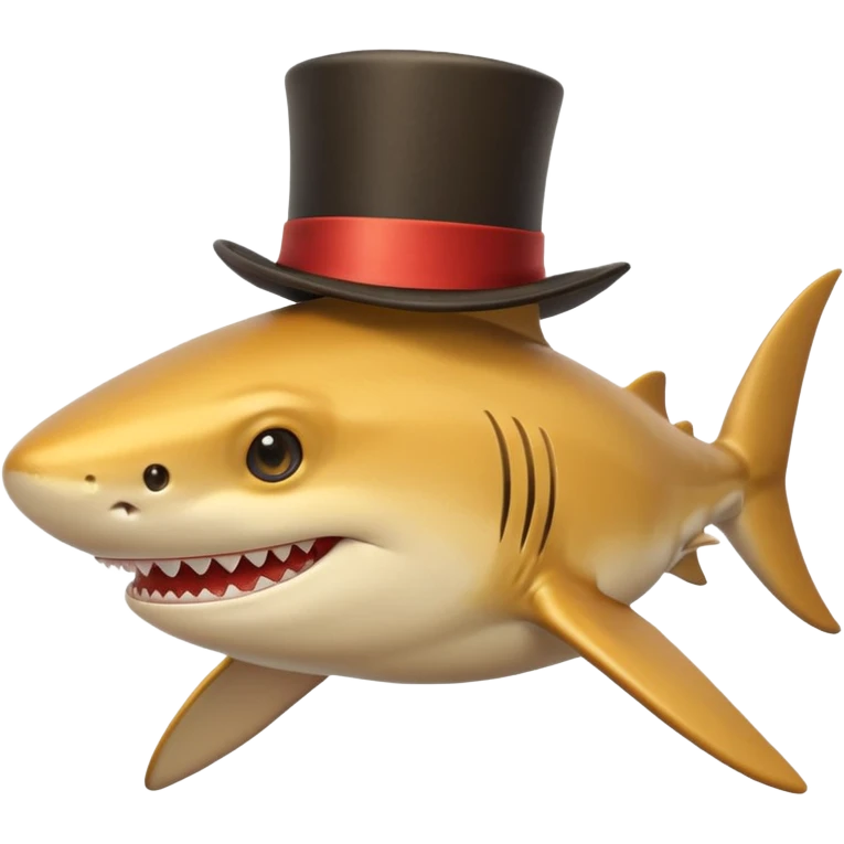 Golden shark with cilinder on his head smiling emoji