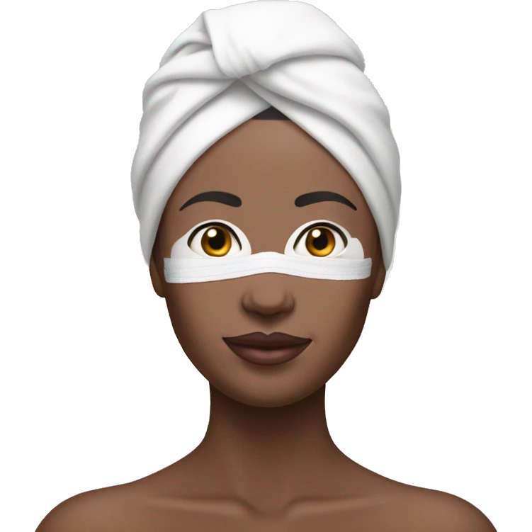 Woman wearing pale pink towel turban and a white face mask emoji