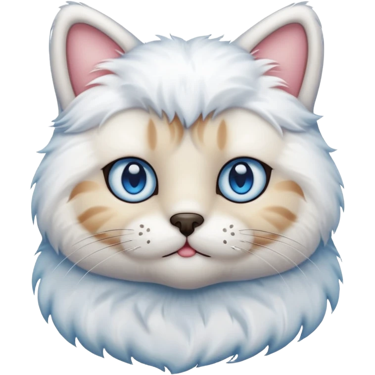 Teddy bear cat with white fur and blue eyes iOS style emoji