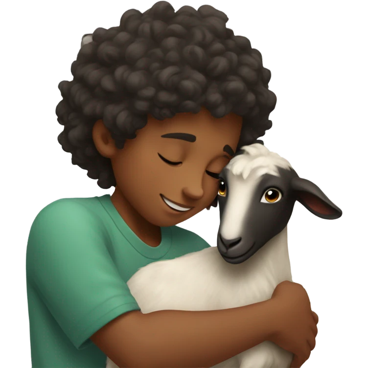 boy hugging goat warmly emoji