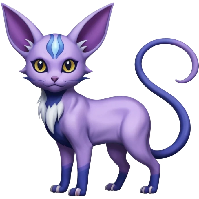 Dusky Purple-Navy Velvet-Coated Shadow-Striated Elegant Feline Absol-Espeon hybrid creature (full body) emoji