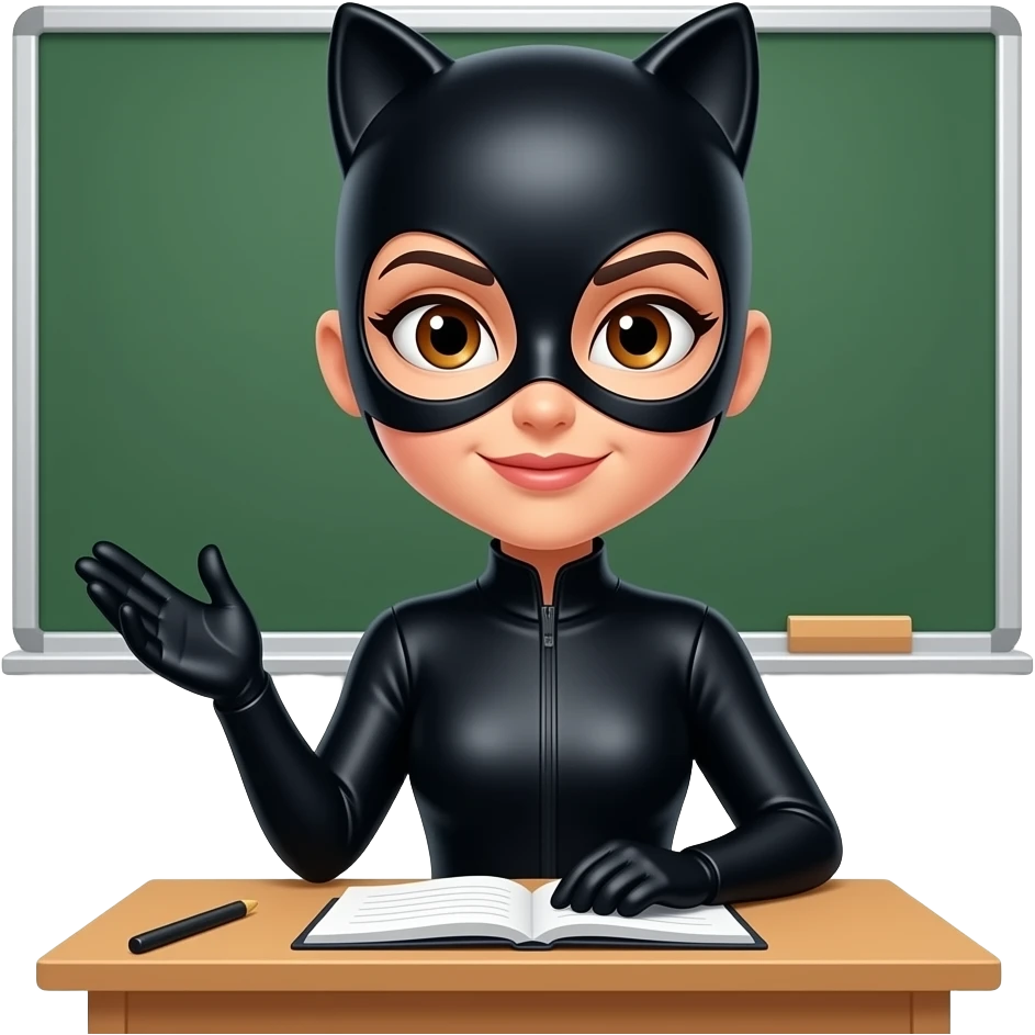 mulher gato de olhos castanhos dando aula em faculdade, não em um auditorio emoji