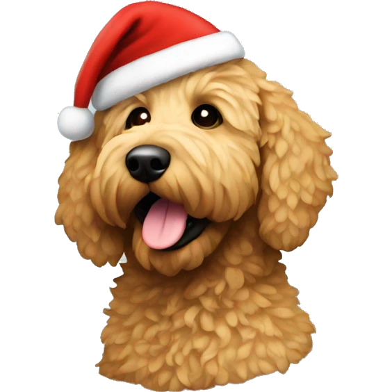 Golden doodle with a Santa hat emoji