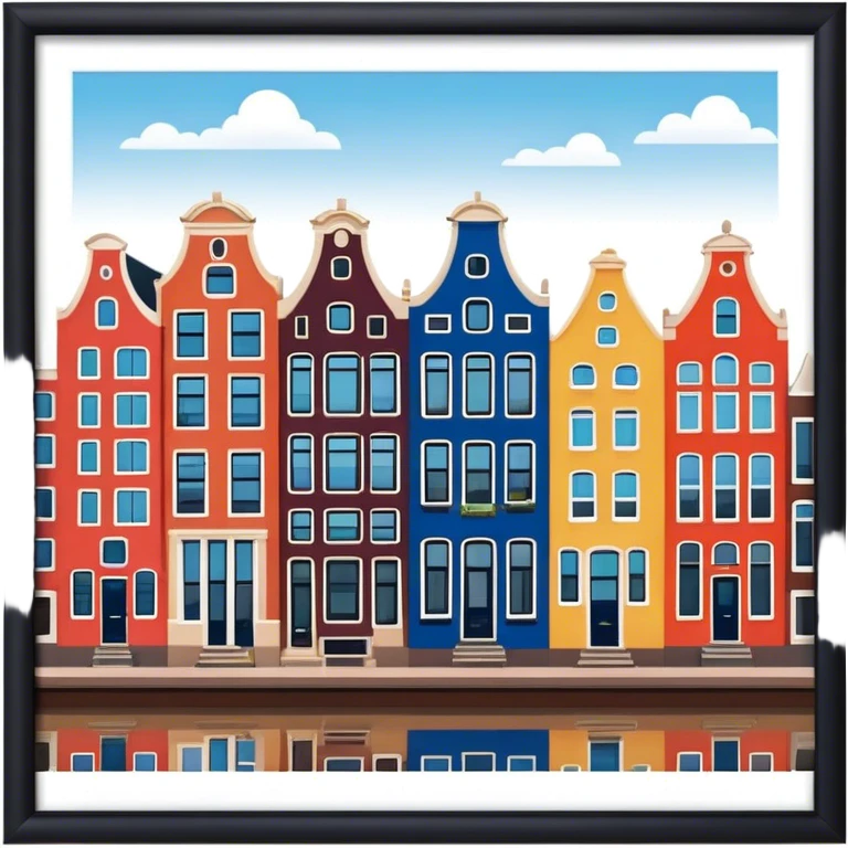 Cinematic Realistic Amsterdam Canal Houses Landmark Emoji, featuring narrow, gabled facades in vibrant colors. emoji