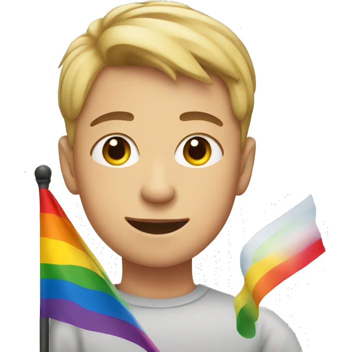 Short hair boy in front a LGBT flag emoji
