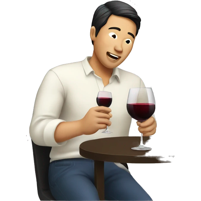 Asian man drinking large glass of wine emoji