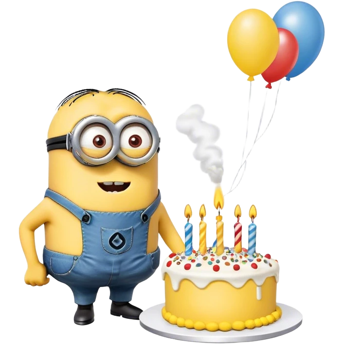 Minion blowing out birthday cake emoji